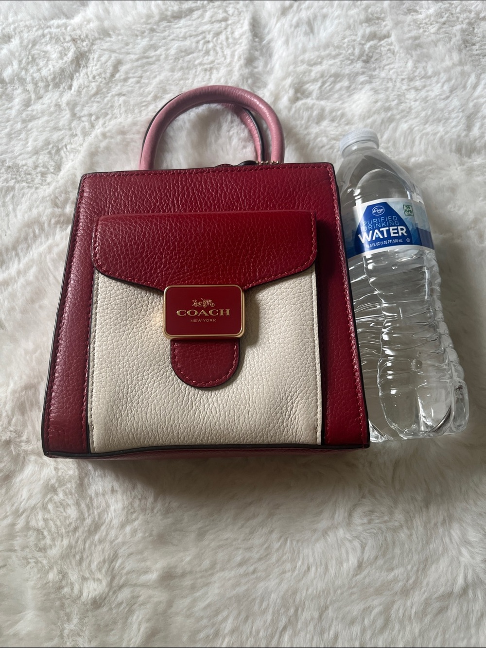 Coach Two-Tone Red and Cream Leather Top-Handle Satchel